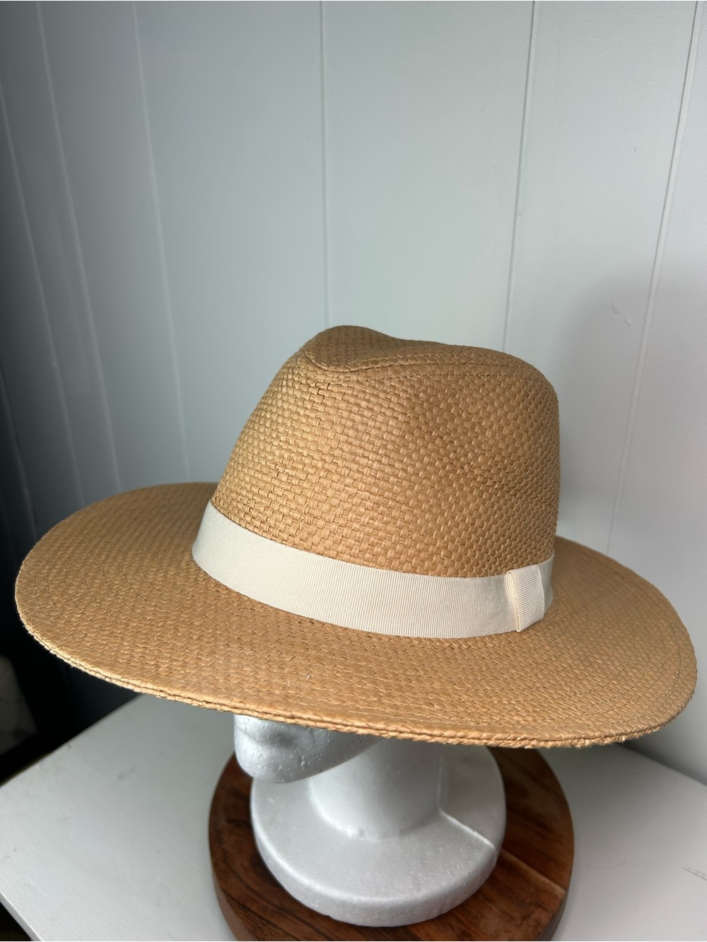 J. Crew Tan Straw Fedora with light Beige Band